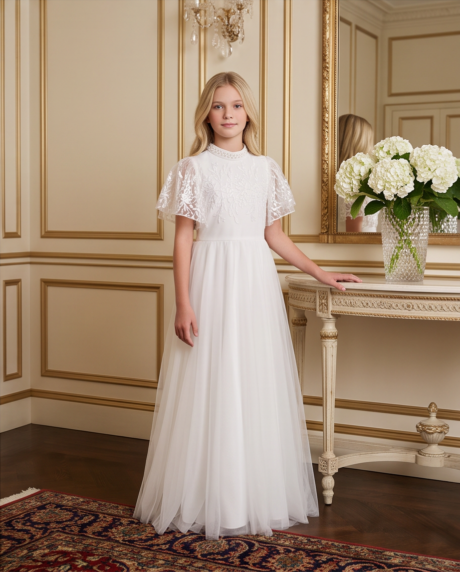 Ivory Blossom Communion Dress - lace detail