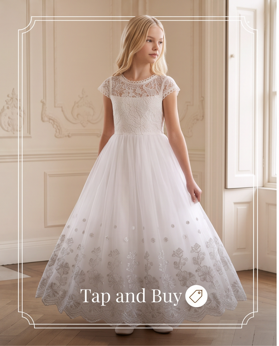 Girl wearing a lace communion dress