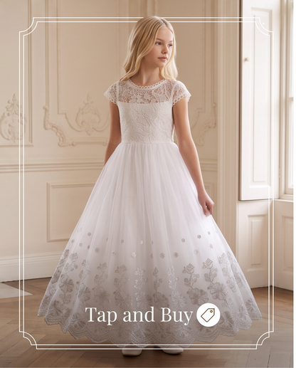 Girl wearing a lace communion dress