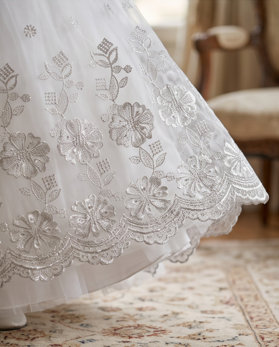Girl wearing a lace communion dress