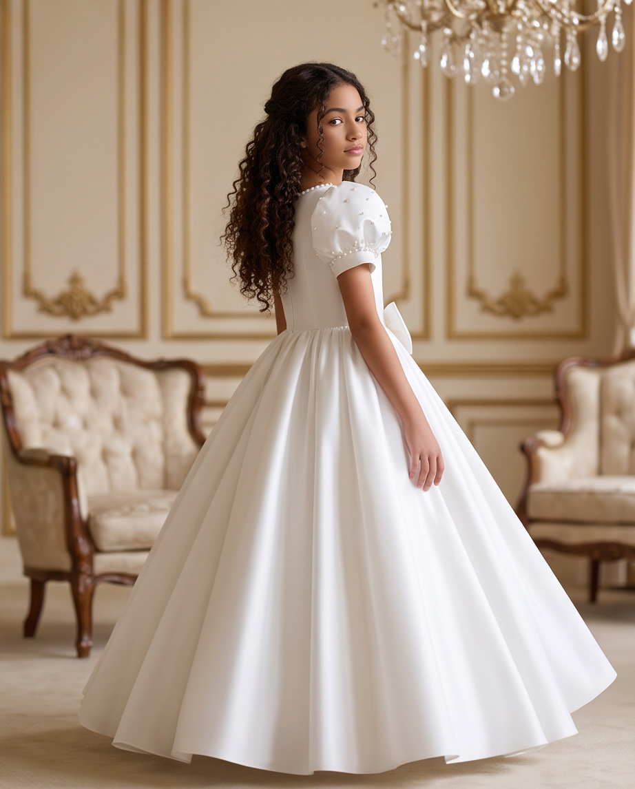 white satin dress worn by a girl