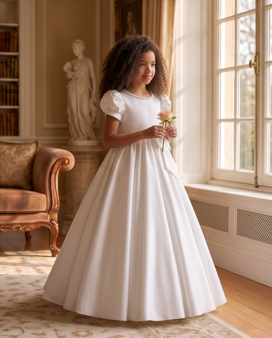 white satin dress worn by a girl