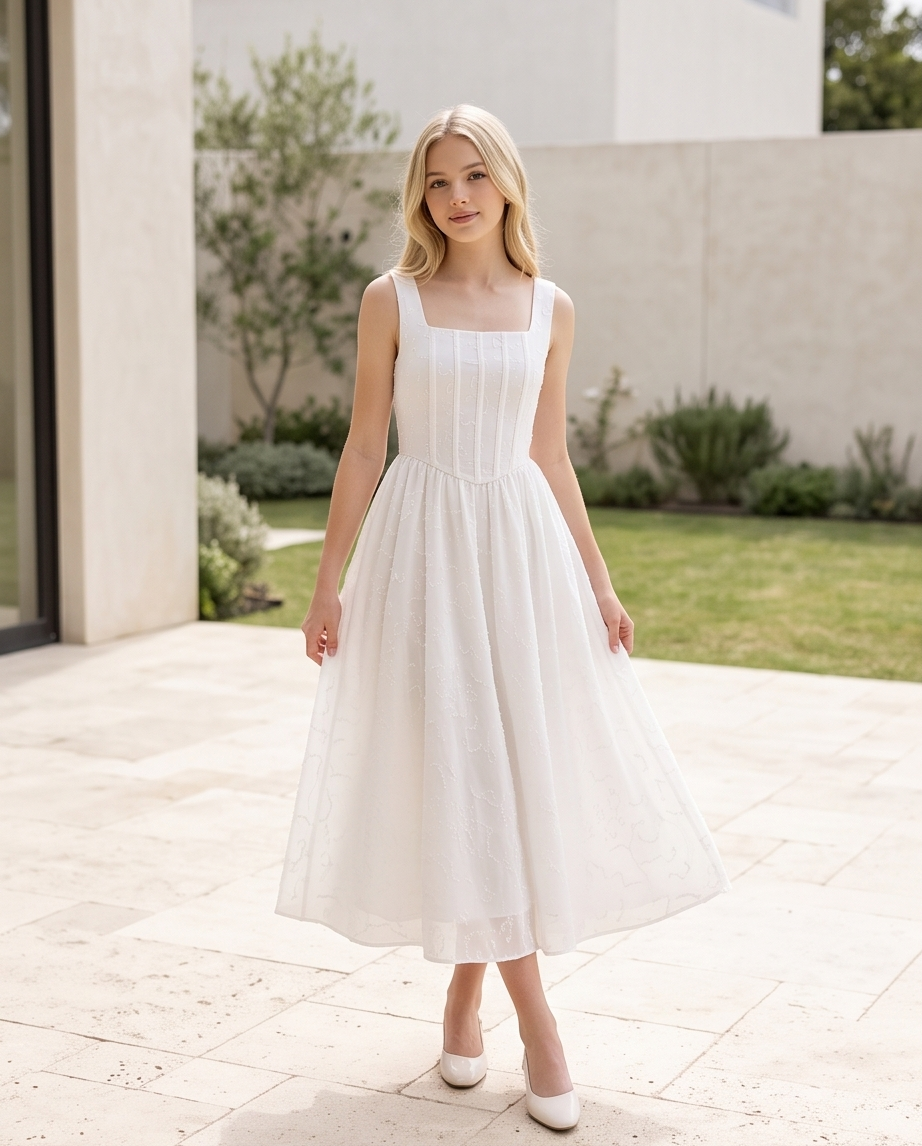 Girls white embroidered dress full length