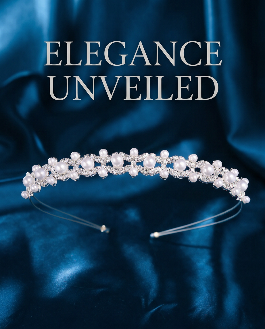 Close-up of a classic pearl communion tiara styled on a girl