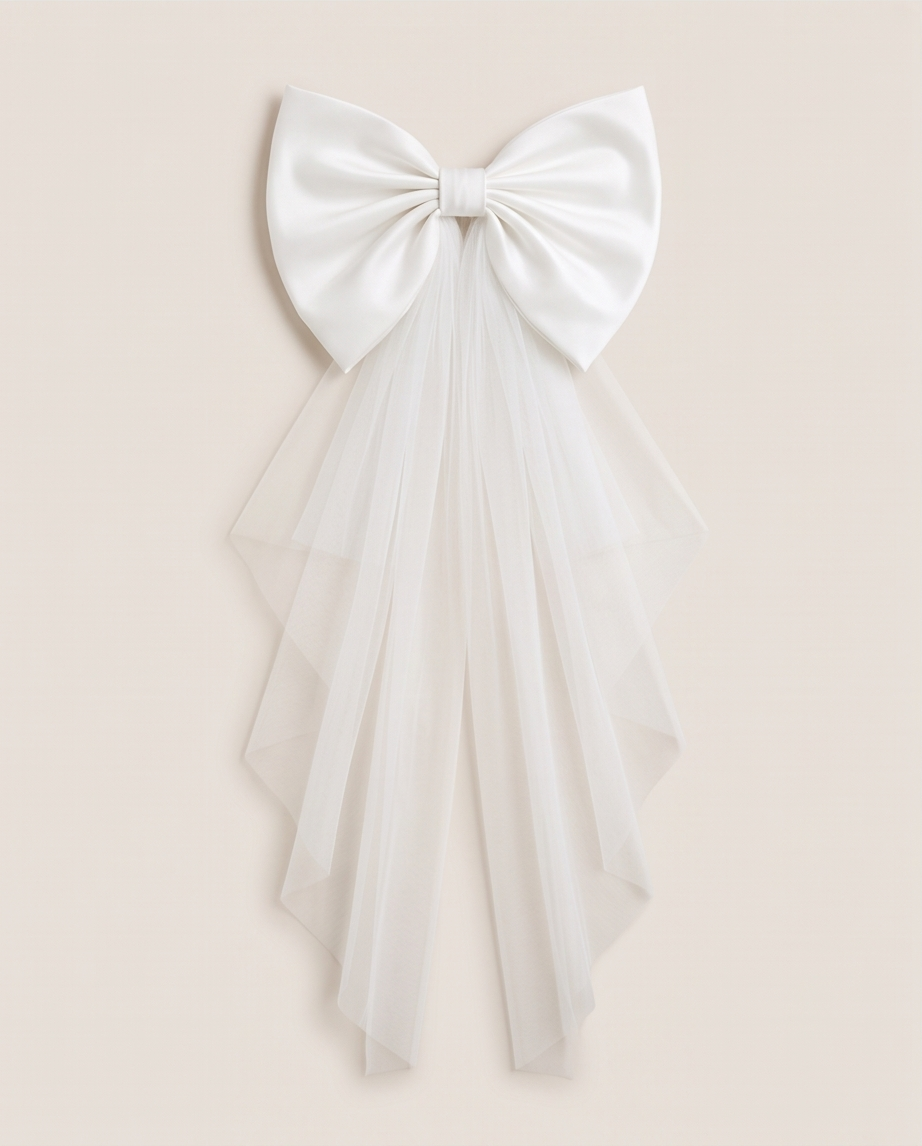 Full satin oversized white bow measured at 22 by 37 centimetres