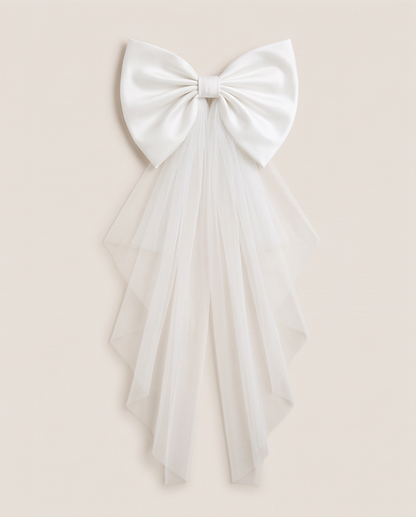 Full satin oversized white bow measured at 22 by 37 centimetres