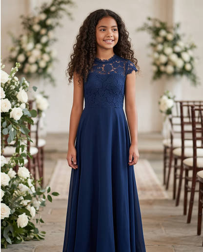 Girl wearing Navy blue bridesmaid dress