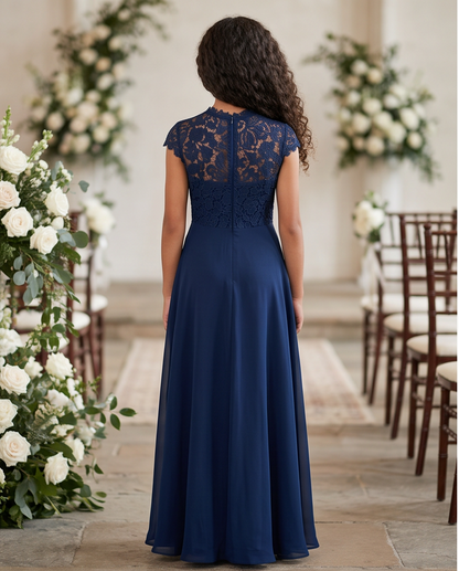 Girl wearing Navy blue bridesmaid dress