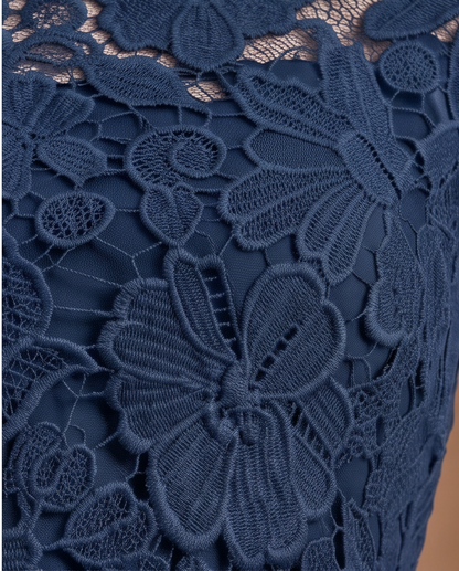 Girl wearing Navy blue bridesmaid dress
