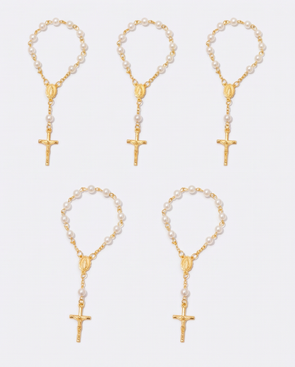 Gold-tone pearl rosary bracelet with presentation gift box