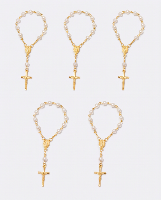 Gold-tone pearl rosary bracelet with presentation gift box