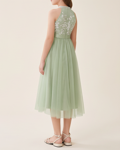 Girl wearing Sage Green Lace & Tulle Flower Girl Dress