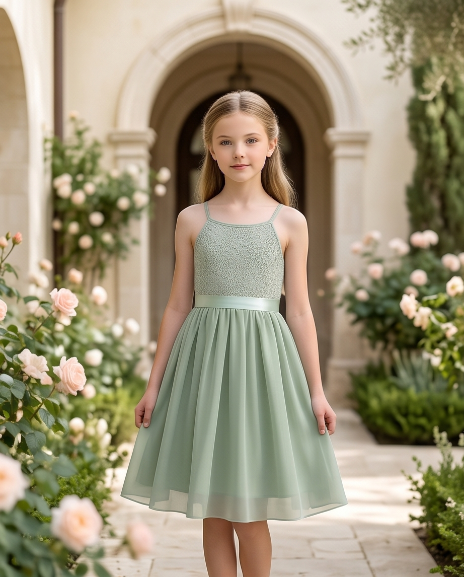 Sage Green Lace Flower Girl Dress