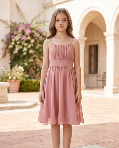 Girl wearing a Dusty Rose Girls' Dress Flower Girl Dress