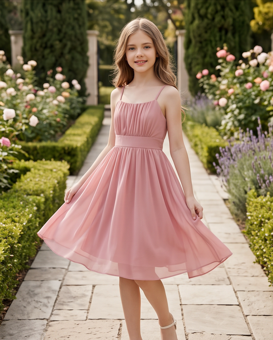 Girl wearing a Dusty Rose Girls' Dress Flower Girl Dress