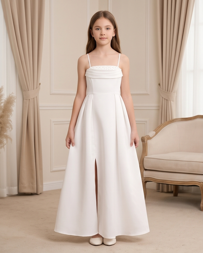 White girls communion dress shown in motion