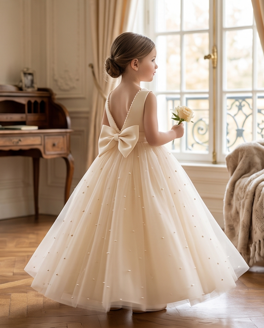 champagne colour flower girl dress