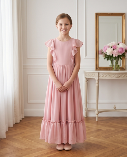 Girls Dusty Pink Ruffle Maxi Dress – Size 10