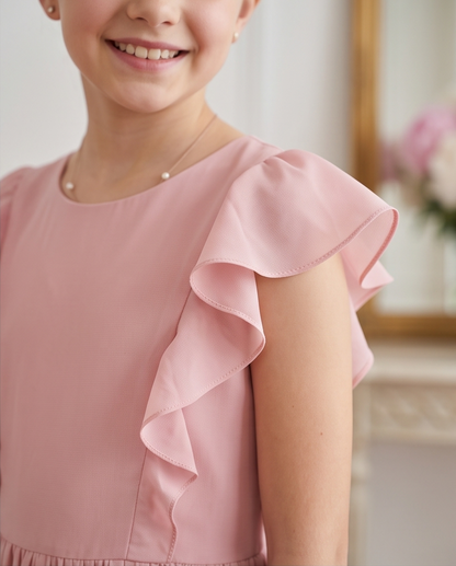 Girls Dusty Pink Ruffle Maxi Dress – Size 10