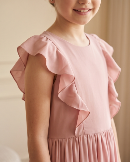 Girls Dusty Pink Ruffle Maxi Dress – Size 10
