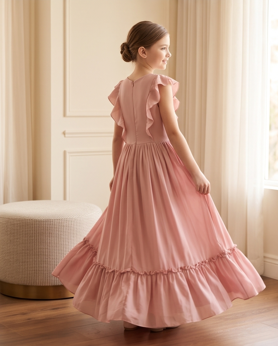Girls Dusty Pink Ruffle Maxi Dress – Size 10