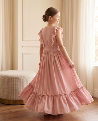 Girls Dusty Pink Ruffle Maxi Dress – Size 10