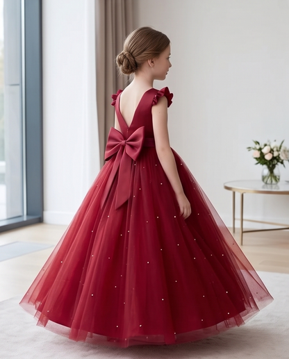 Burgundy dress back view with bow