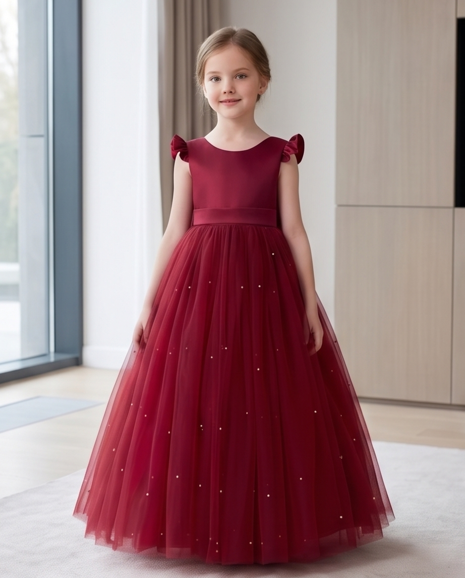 Burgundy dress promotional photograph