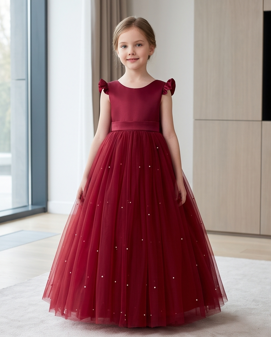 Close-up of bodice and pearl-style skirt embellishments