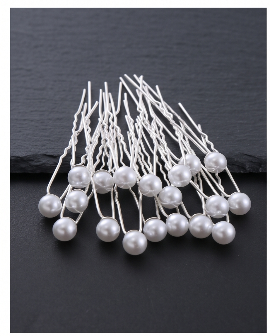 White Flower & Pearl Hair Pins – 10 Piece Set