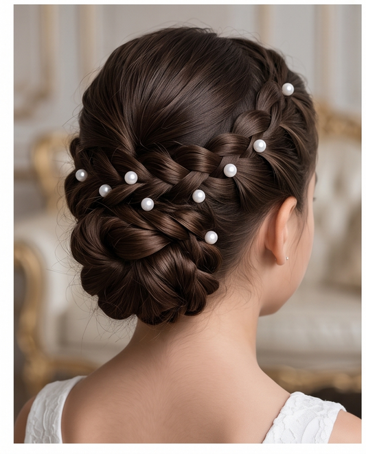 White Flower & Pearl Hair Pins – 10 Piece Set