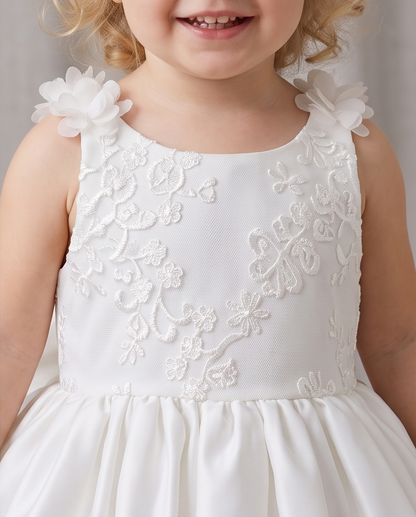 Close-up of floral bodice and flower shoulder details