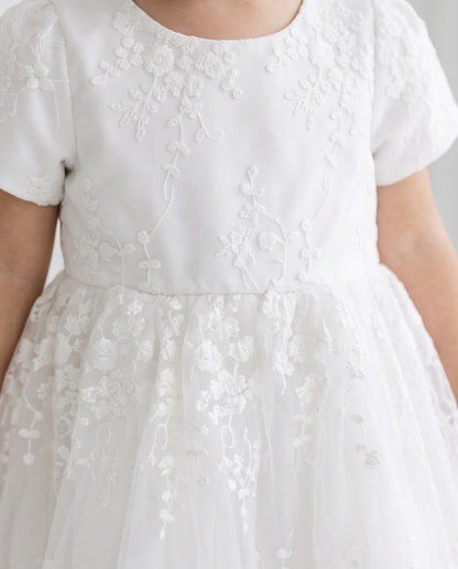 White Short Sleeve Floral Lace Flower Girl Dress – 2-3Y