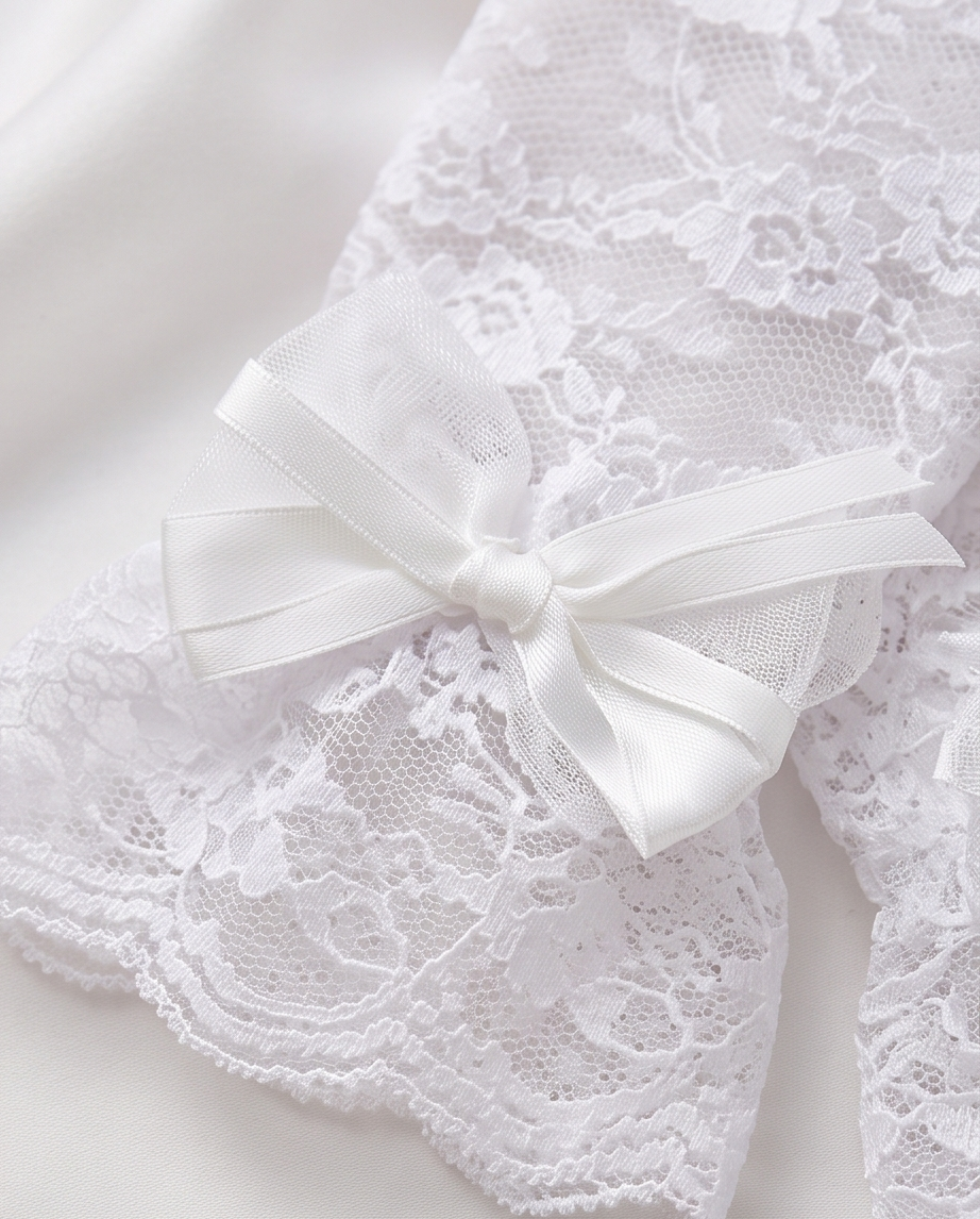 Girls’ White Lace Communion Gloves with Bows | 4–12 Years