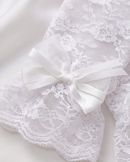 Girls’ White Lace Communion Gloves with Bows | 4–12 Years