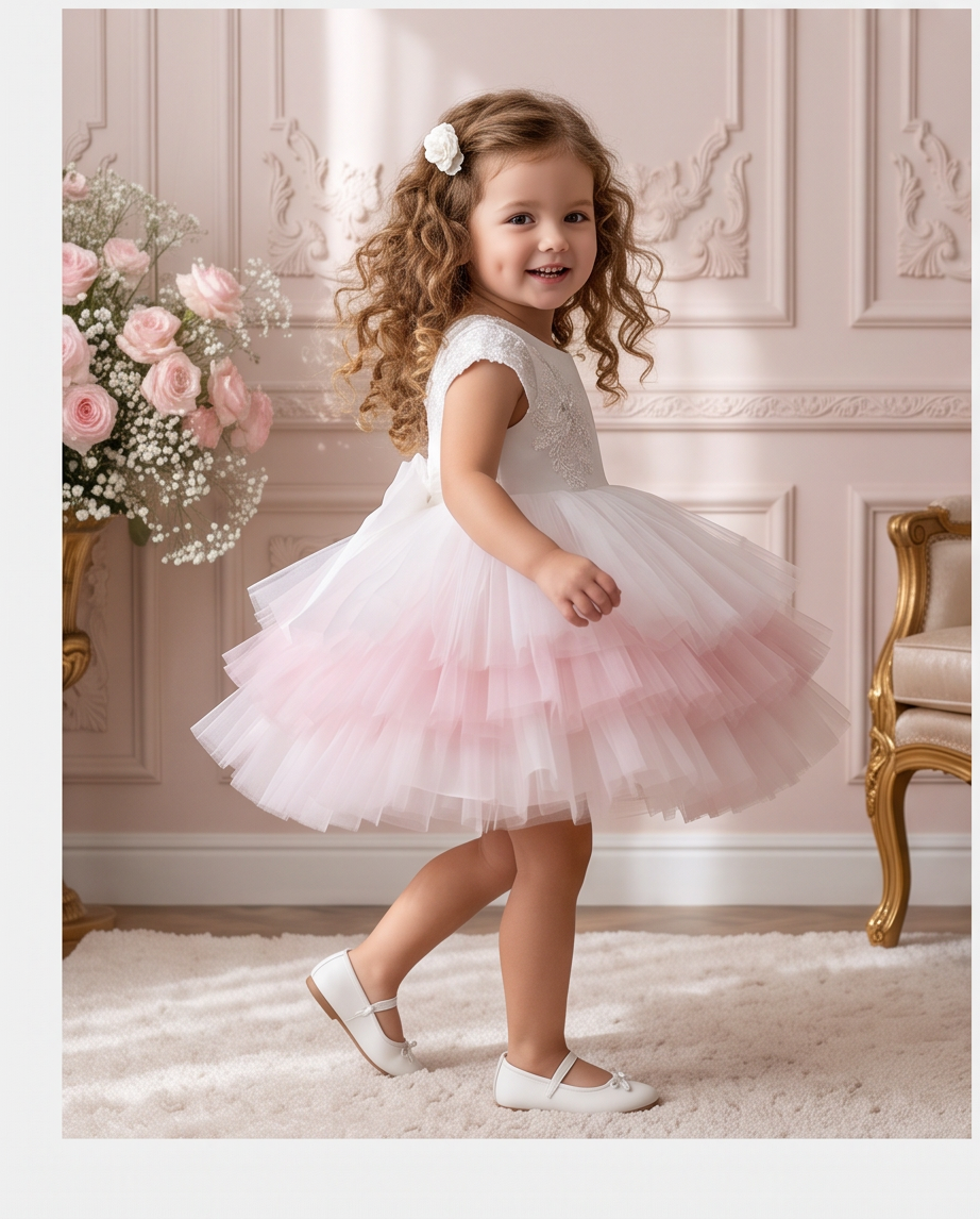 Close-up of the Blush Blossom embroidered V-shaped back with a zip fastening and white waist bow.