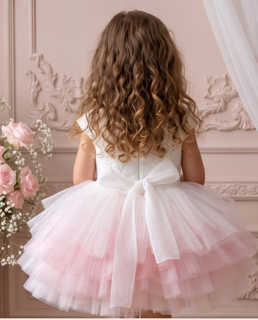 Close-up of the Blush Blossom white bodice showing floral embroidery, embellishments and cap sleeves.