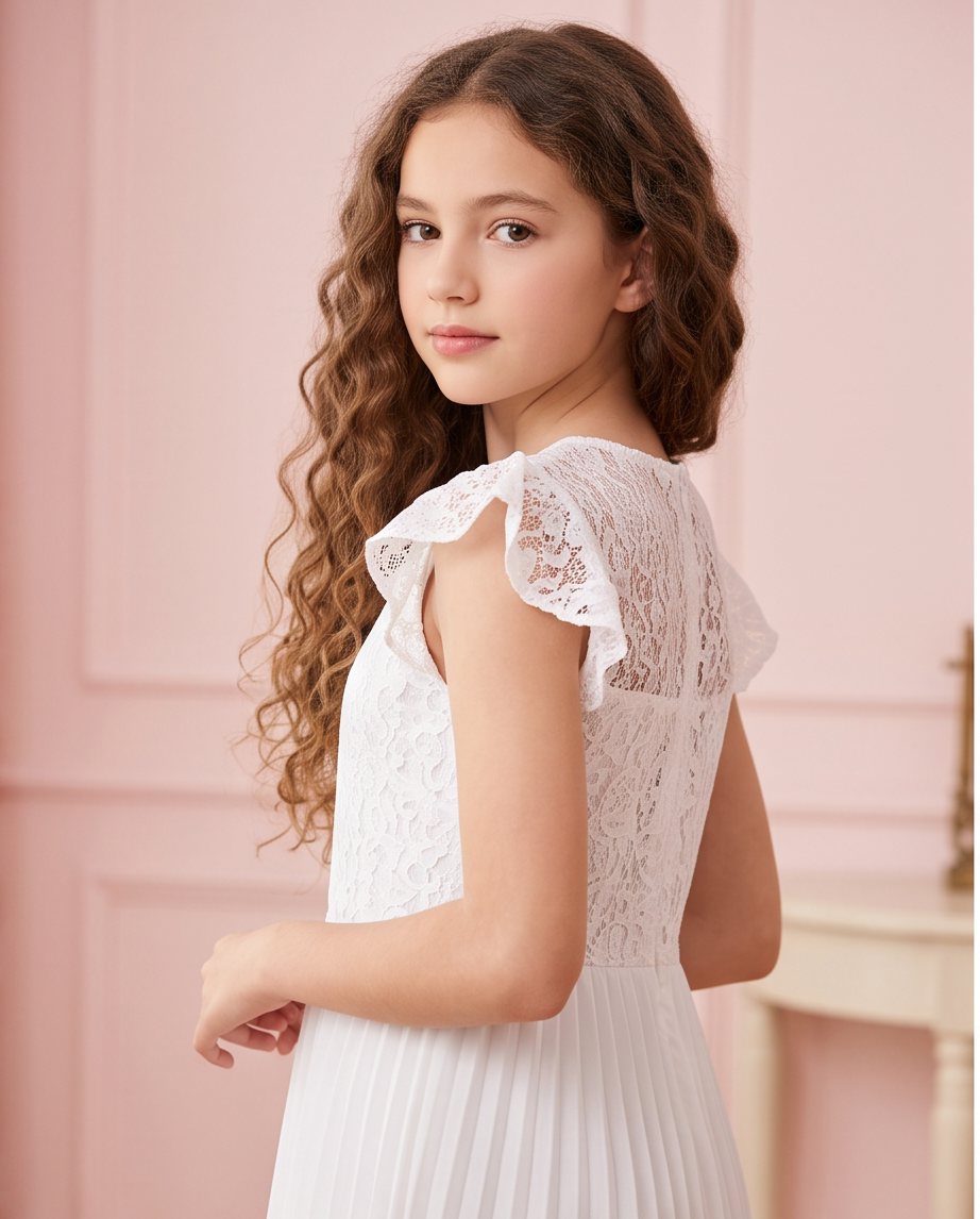 Lace Sonata White Pleated Communion Dress