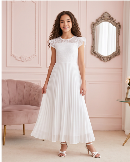 Lace Sonata White Pleated Communion Dress