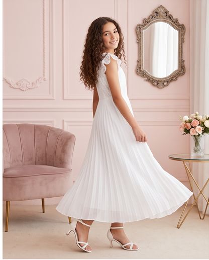 Lace Sonata White Pleated Communion Dress