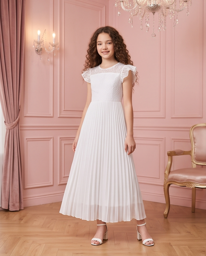 Lace Sonata White Pleated Communion Dress