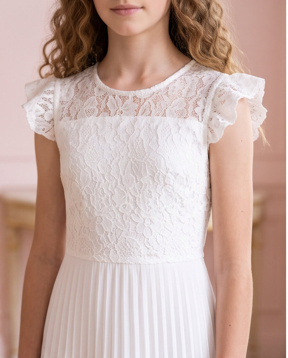Lace Sonata White Pleated Communion Dress