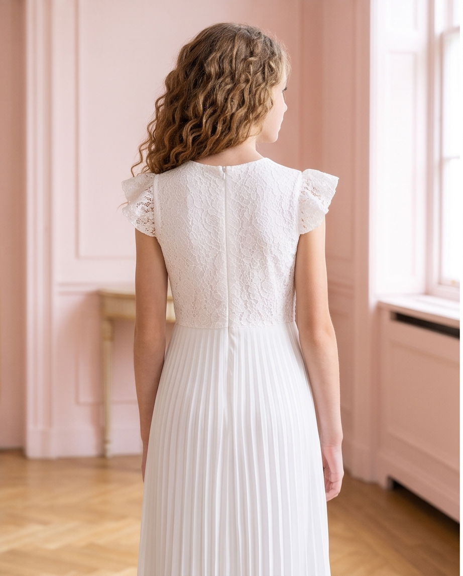Lace Sonata White Pleated Communion Dress