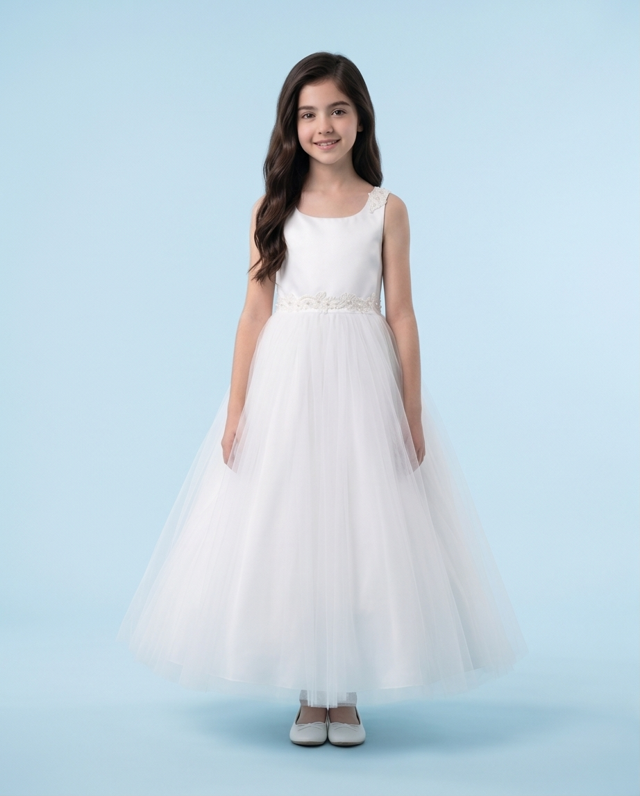 Seraphina White Floral & Tulle Communion Dress