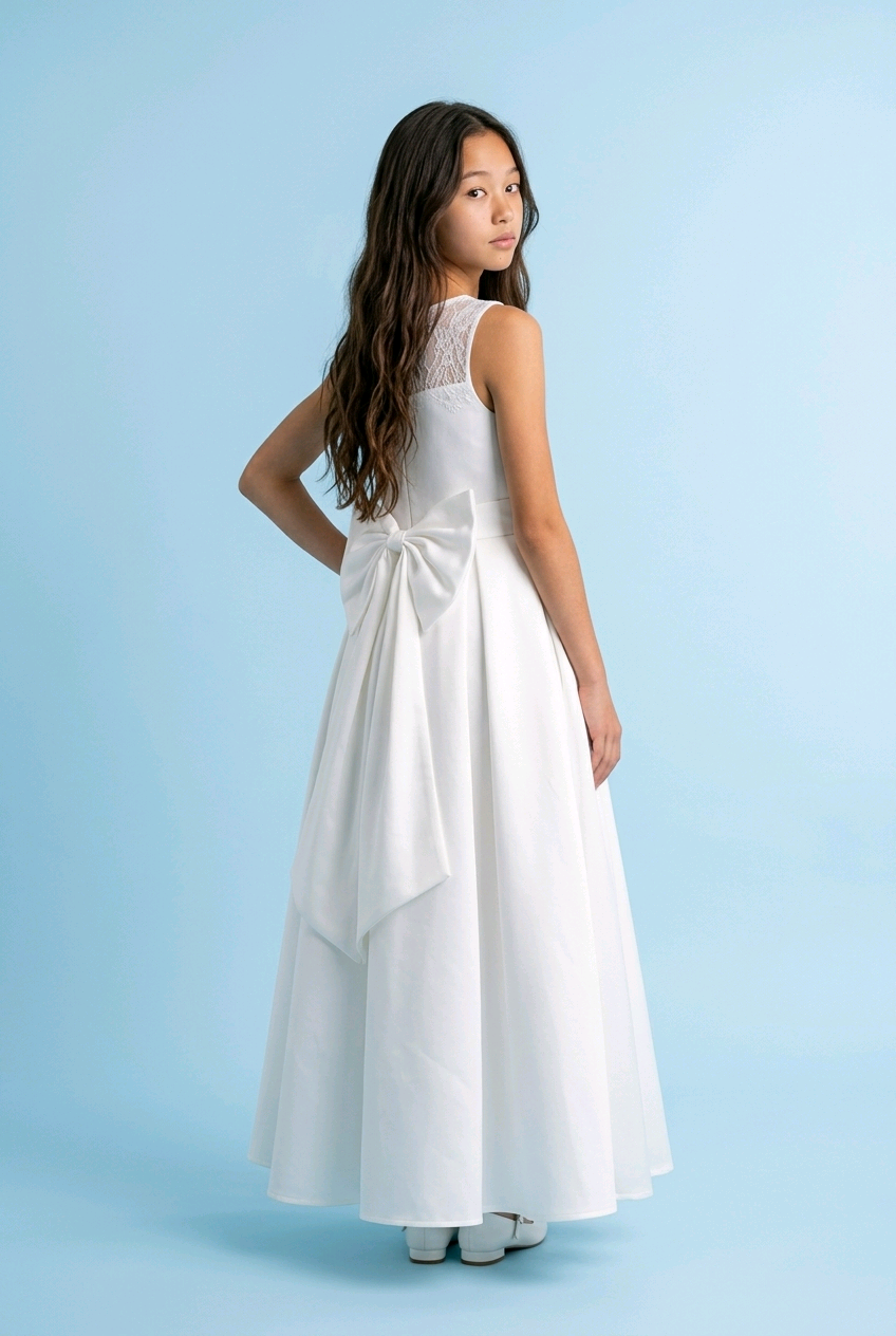 Elodie Ivory Lace & Bow Communion Dress