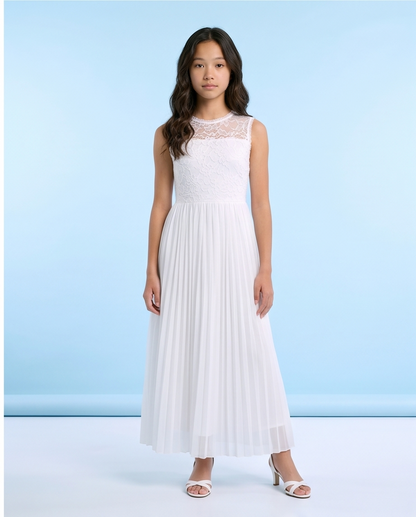 Aurelie White Lace & Pleated Communion Dress