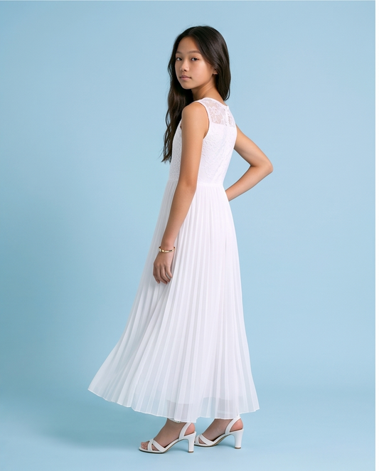 Aurelie White Lace & Pleated Communion Dress