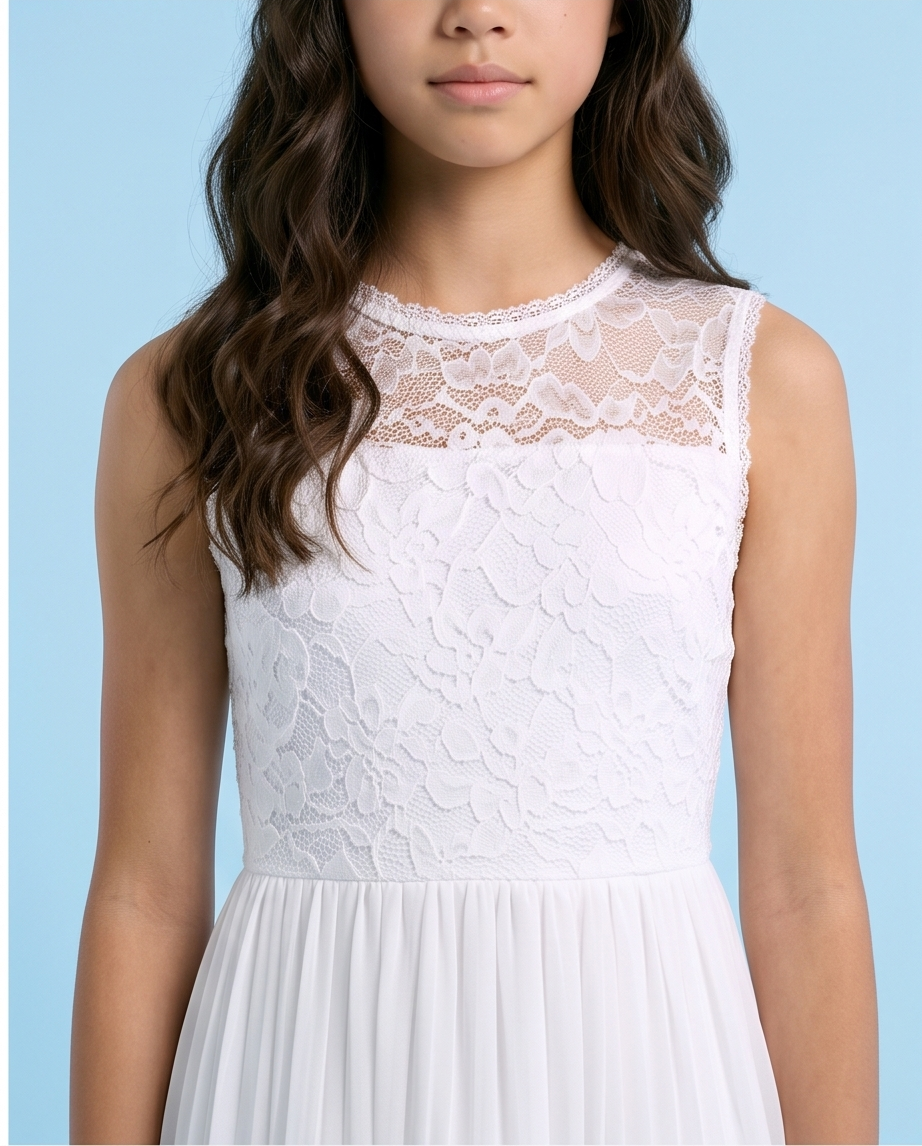 Aurelie White Lace & Pleated Communion Dress