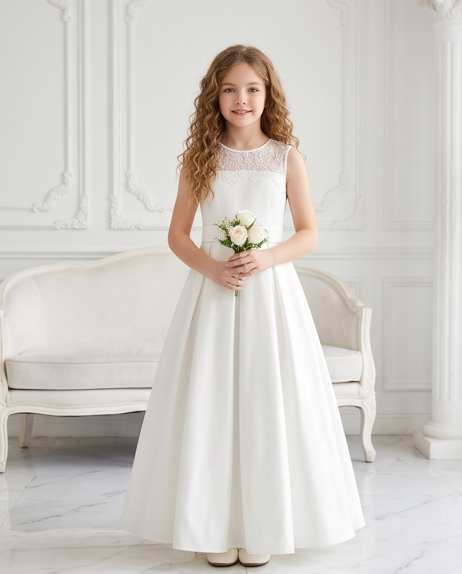Elodie Ivory Lace & Bow Communion Dress