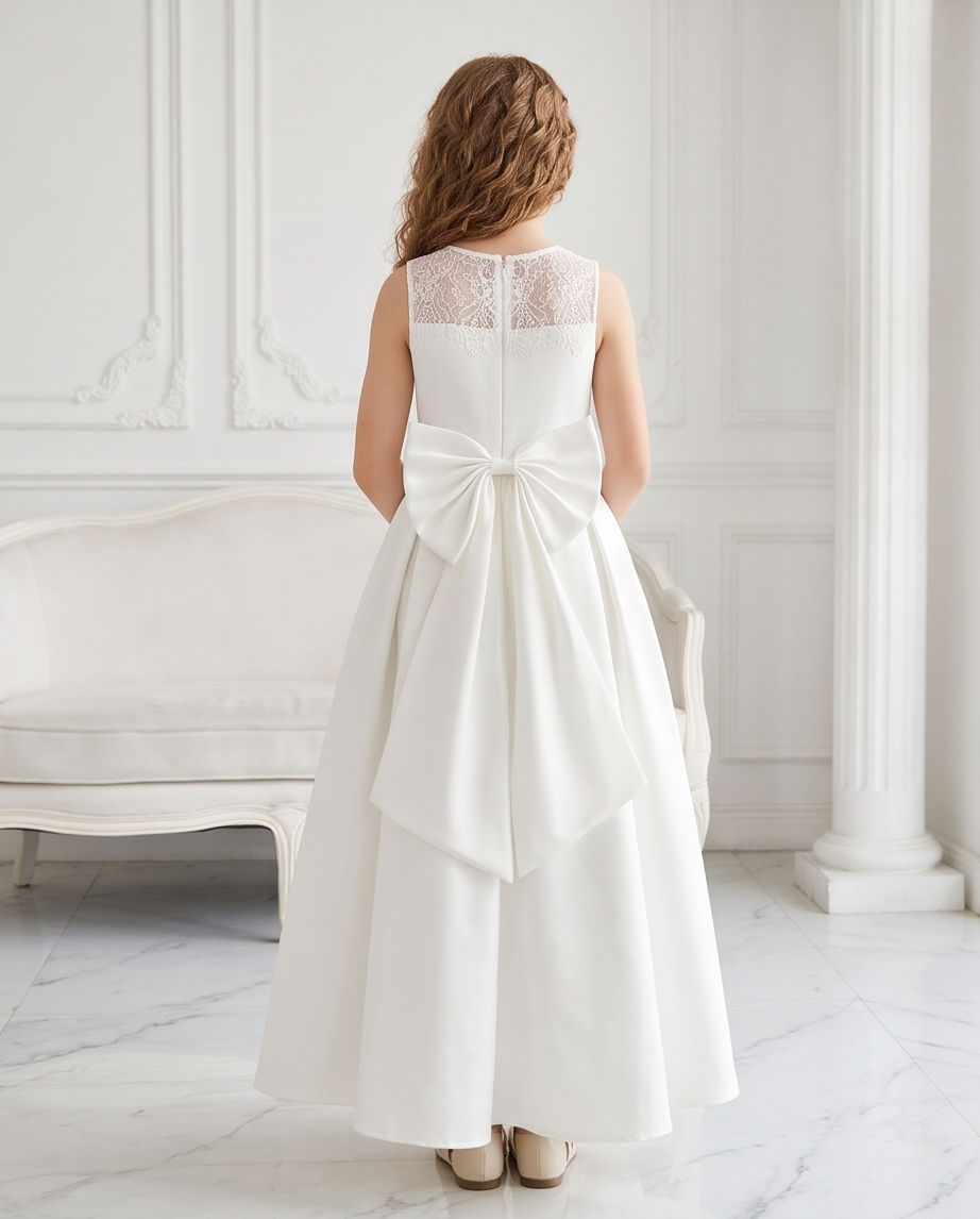 Elodie Ivory Lace & Bow Communion Dress